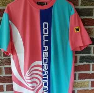 M SOCIETY  "Politically Incorrect" Tshirt Mens Medium Coral Aqua Short Sleeve